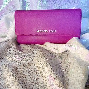 MK large leather trim fold wallet